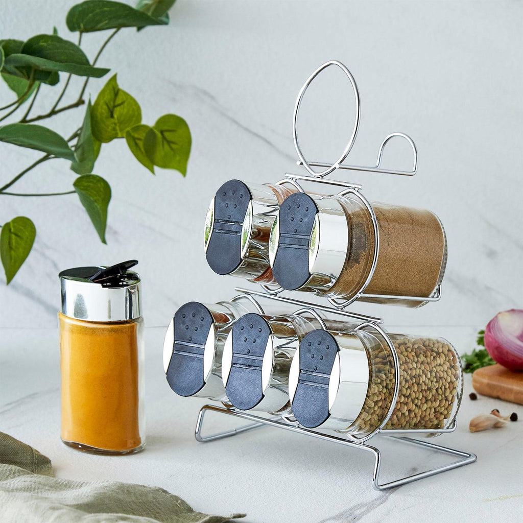 Spice Jar Rack Set with Glass Containers – Rotating Kitchen Spice Organizer