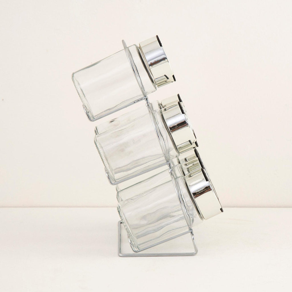 Spice Jar Rack Set with Glass Containers – Rotating Kitchen Spice Organizer