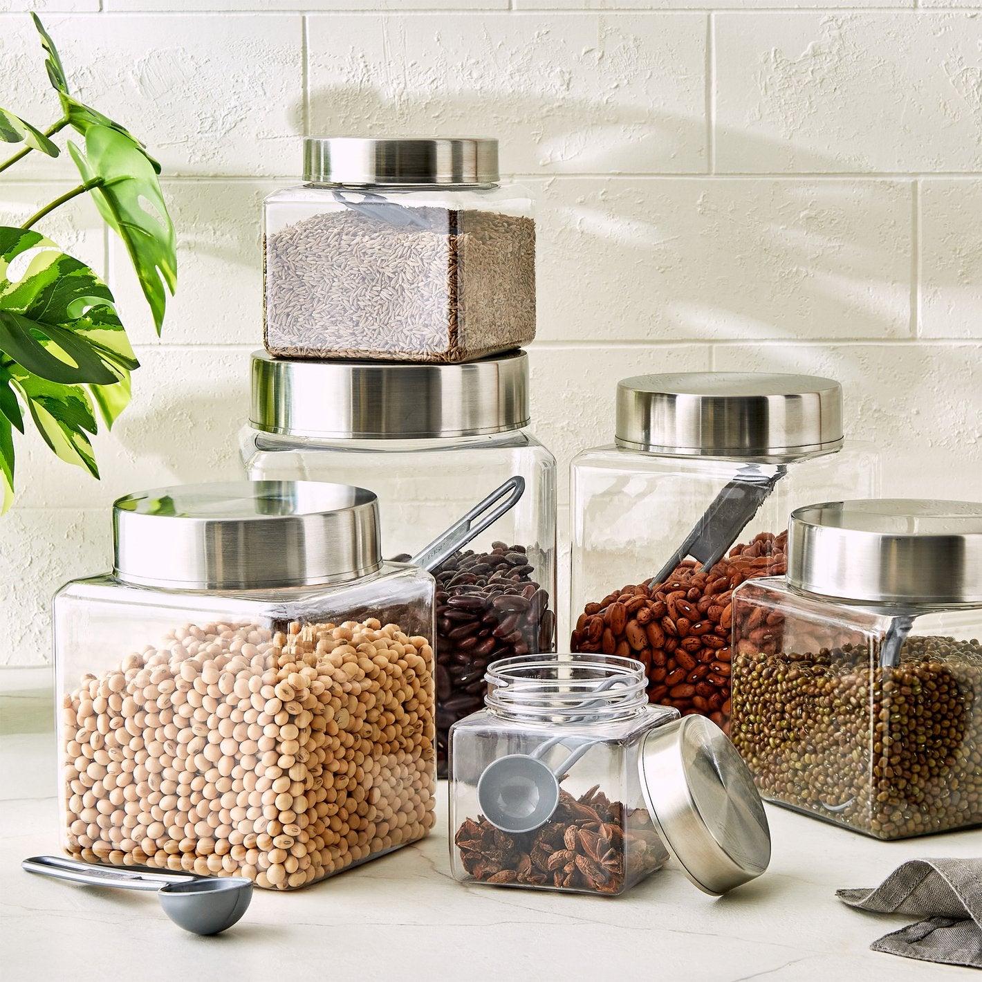 Glass Pantry Storage Jar Set with Stainless Steel Lids – Airtight Kitchen Containers