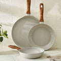 Ceramic Nonstick Frying Pan Set with Wood-Grain Handles – Eco Friendly Cookware
