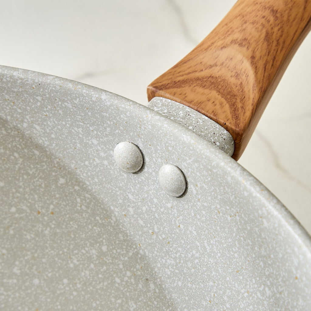 Ceramic Nonstick Frying Pan Set with Wood-Grain Handles – Eco Friendly Cookware