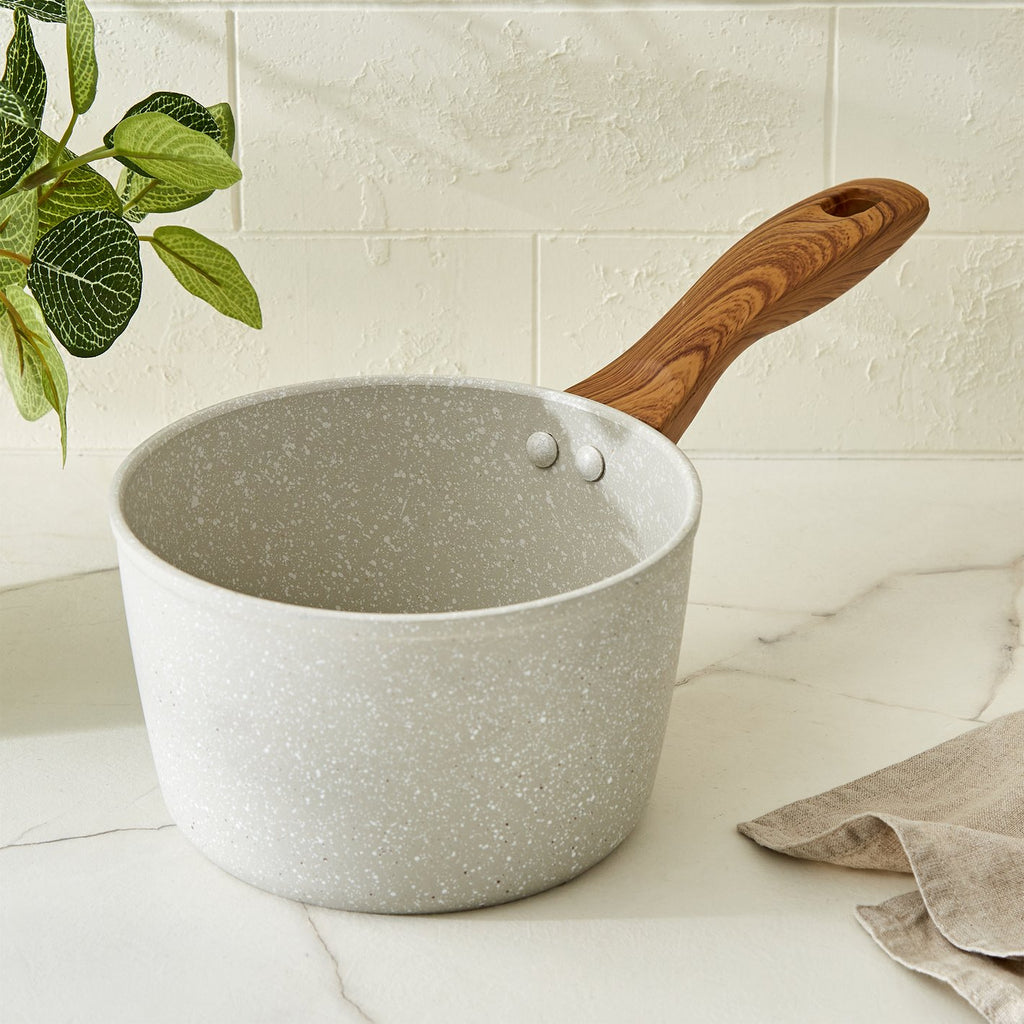 Ceramic Nonstick Saucepan with Wood-Grain Handle – Eco Friendly Cooking Pot