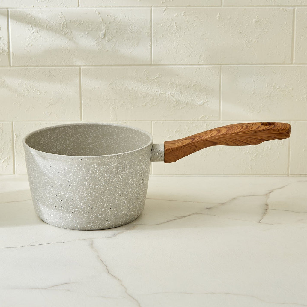 Ceramic Nonstick Saucepan with Wood-Grain Handle – Eco Friendly Cooking Pot