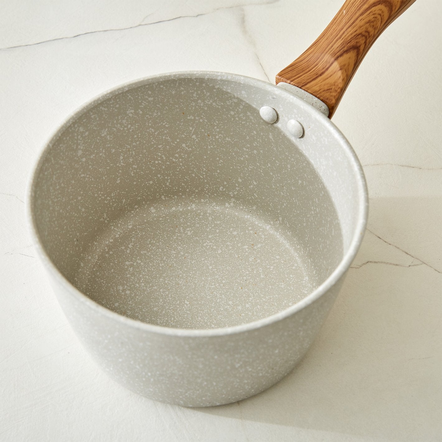 Ceramic Nonstick Saucepan with Wood-Grain Handle – Eco Friendly Cooking Pot