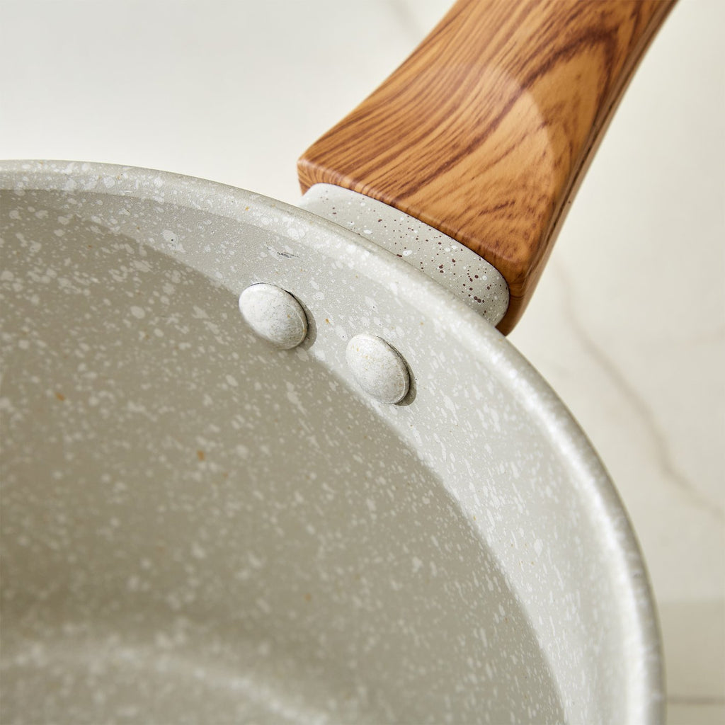 Ceramic Nonstick Saucepan with Wood-Grain Handle – Eco Friendly Cooking Pot