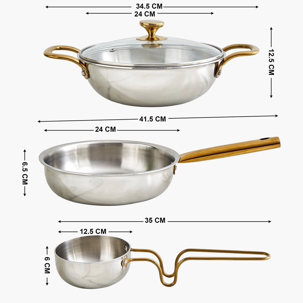 Stainless Steel Cookware Set with Gold Handles – Premium Kitchen Pots & Pan Set