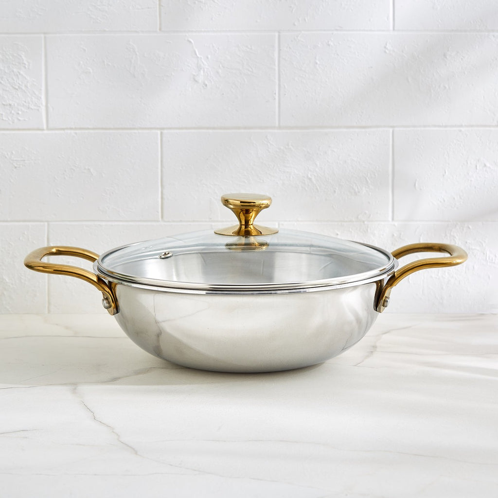 Stainless Steel Cookware Set with Gold Handles – Premium Kitchen Pots & Pan Set