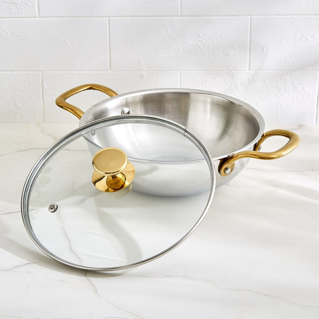 Stainless Steel Cookware Set with Gold Handles – Premium Kitchen Pots & Pan Set