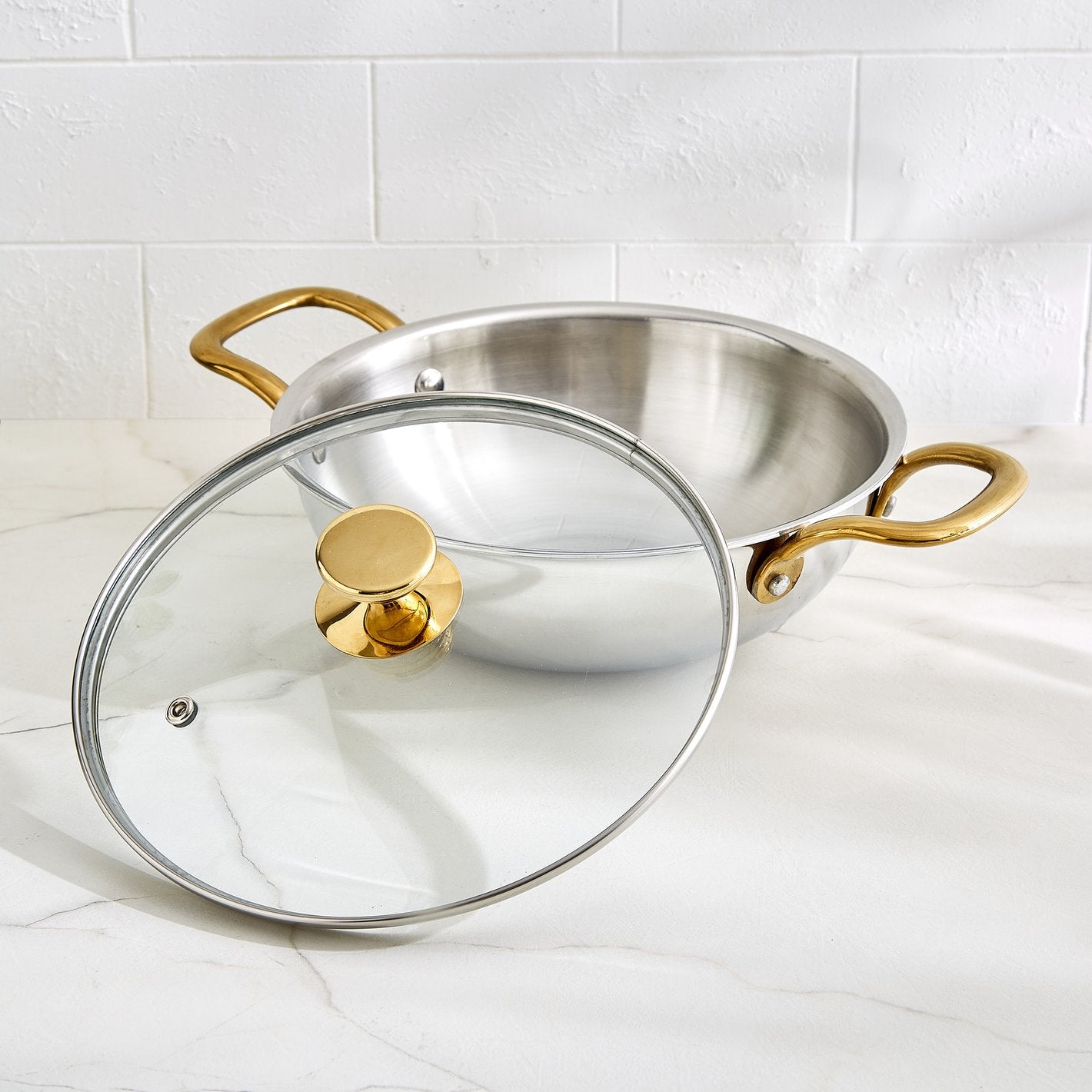 Stainless Steel Cookware Set with Gold Handles – Premium Kitchen Pots & Pan Set